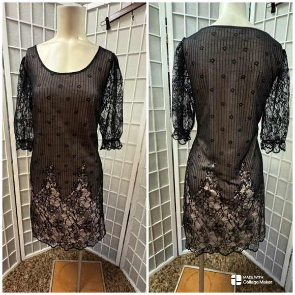 Body flirt,Woman,Dress Formal,Black,Sz M,Long Sleeve,Knee length,Elastic Lace.! - Picture 2 of 12